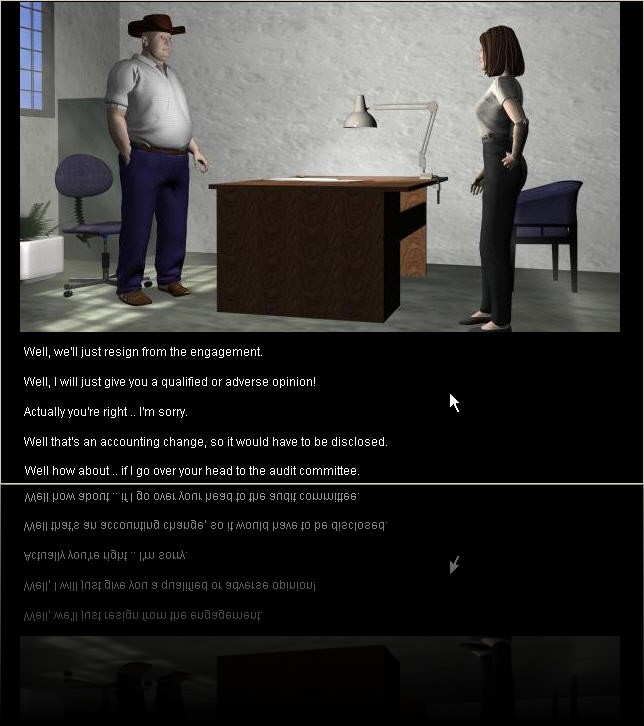 Screen 17 - Negotiating with the controller [students must apply effective negotiation skills to persuade management to accept the audit findings].