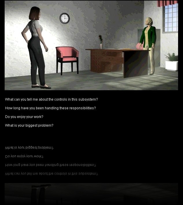 Screen 6 - Making inquiries of the AR clerk [students must choose their questions carefully to locate and evaluate needed evidence].