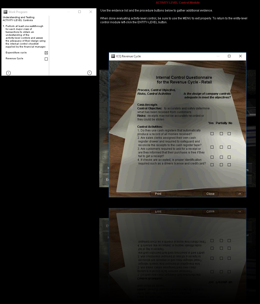 Screen 13 - Activity-level Control Module revenue cycle internal control questionnaire. [used to help students evaluate the revenue cycle controls].