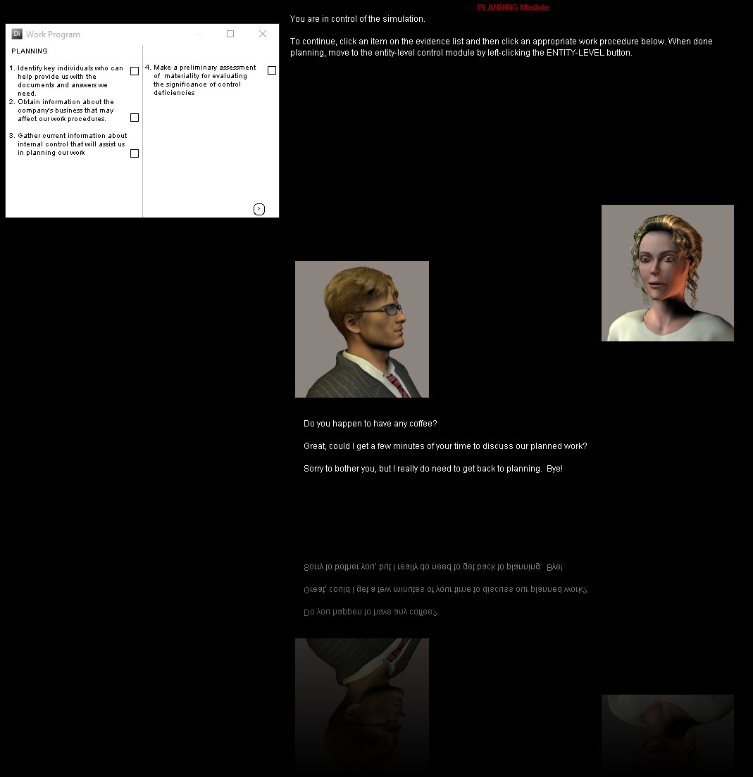 Screen 6 - Planning Module interview w/ internal auditor [using dialoguing engine to acquire information about the control environment].