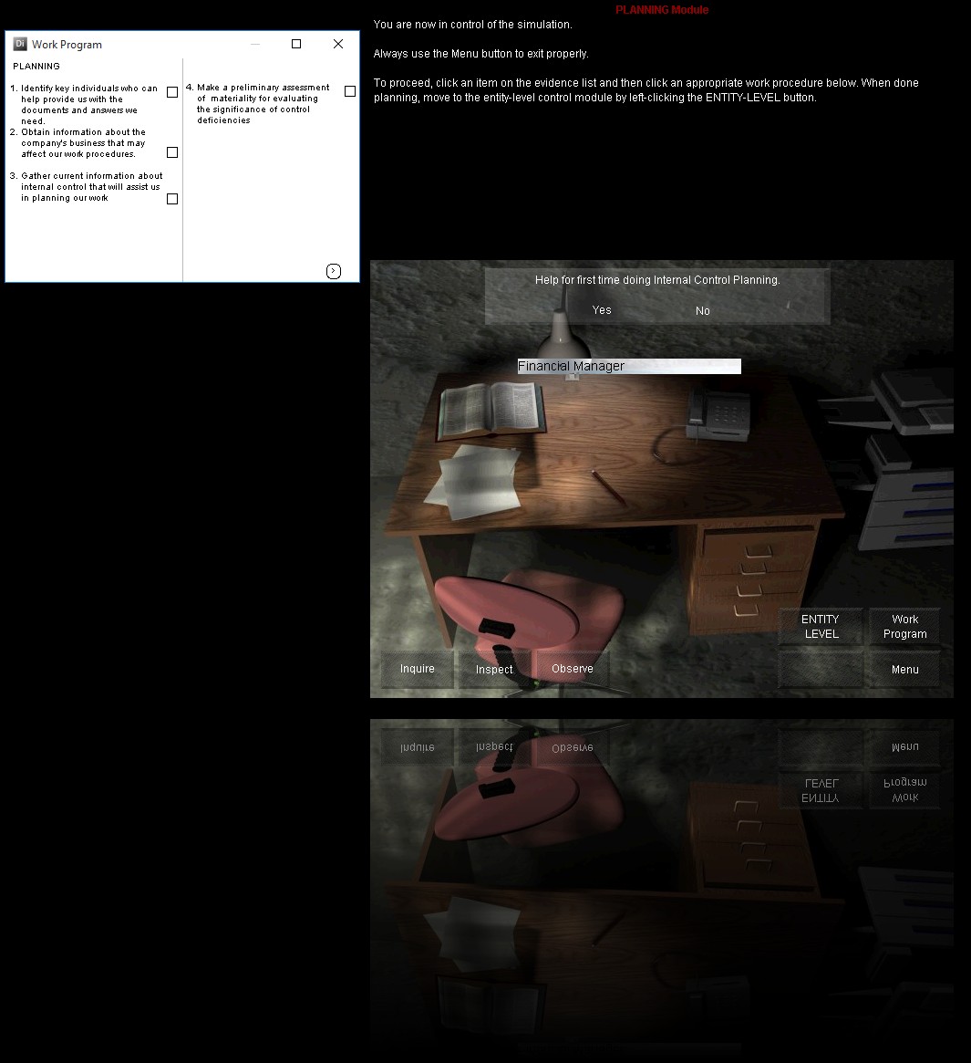 Screen 4 - Planning Module virtual desk [used to store information gathered and initiate contact with evidence sources].